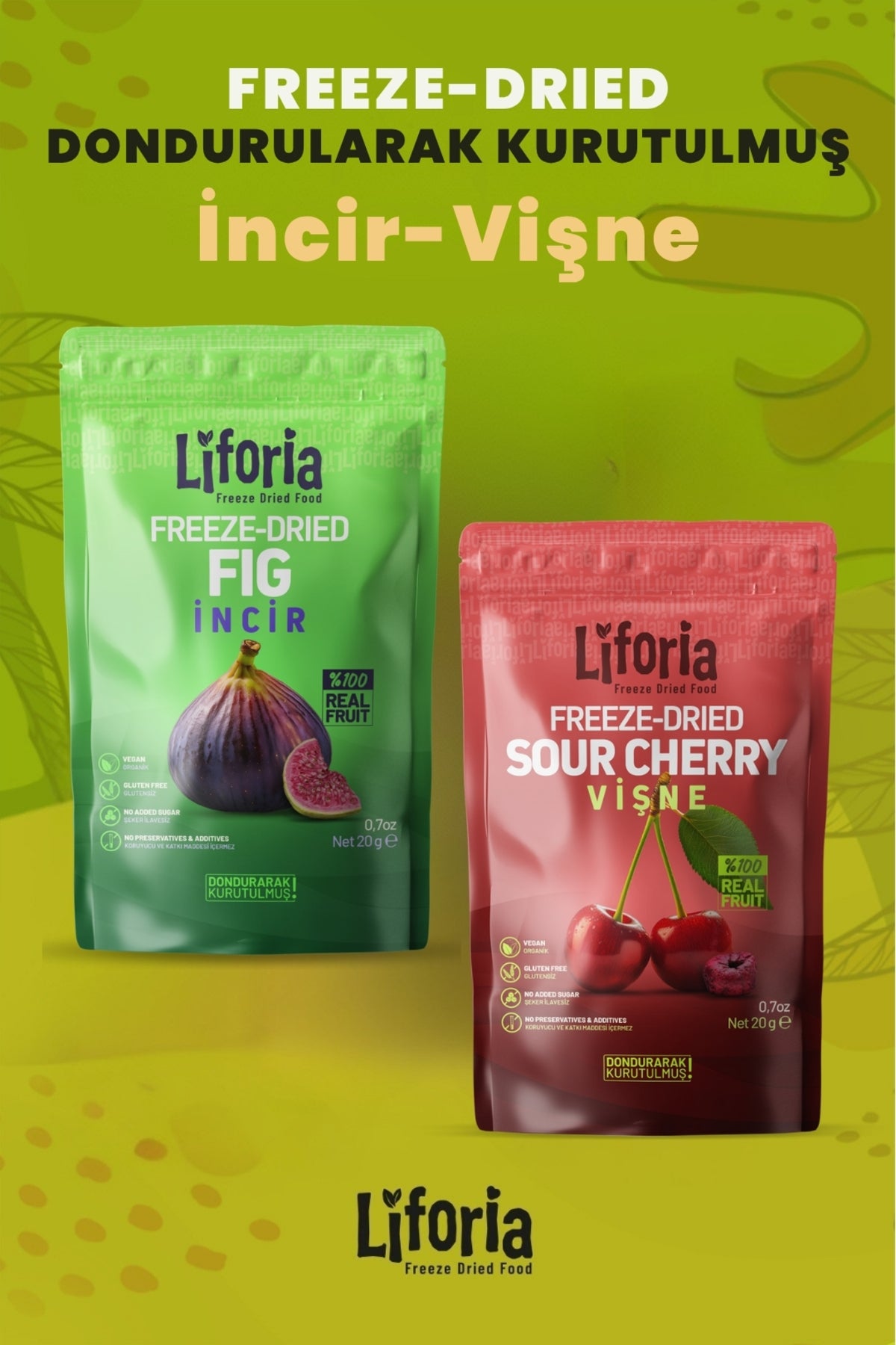 2’li Dondurularak Kurutulmuş Kuru Meyve - Sağlıklı Atıştırmalık - İncir Ve Vişne Kurusu Freeze Dried