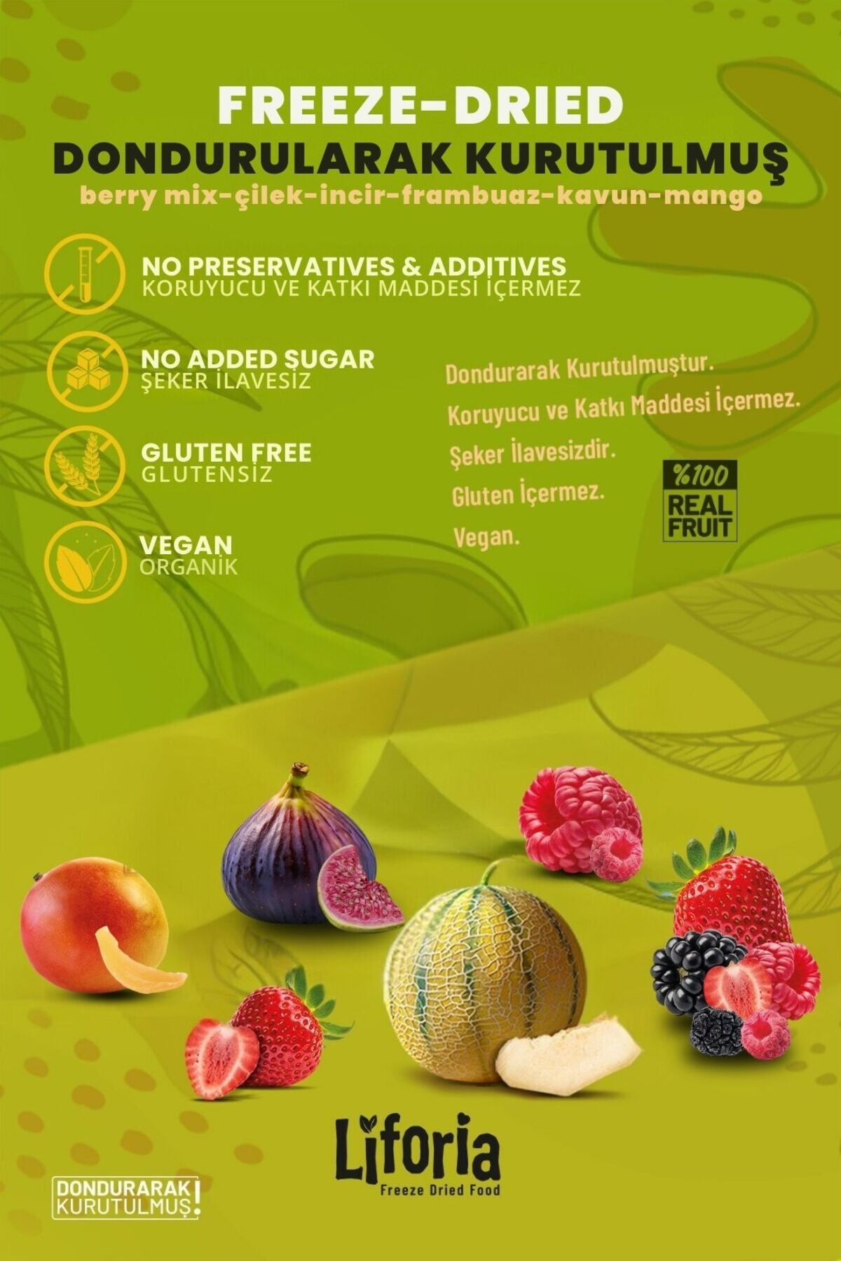 6’lı Dondurulmuş Meyve - Sağlıklı Atıştırmalık - Mango Berry Mix İncir Kavun Çilek Frambuaz