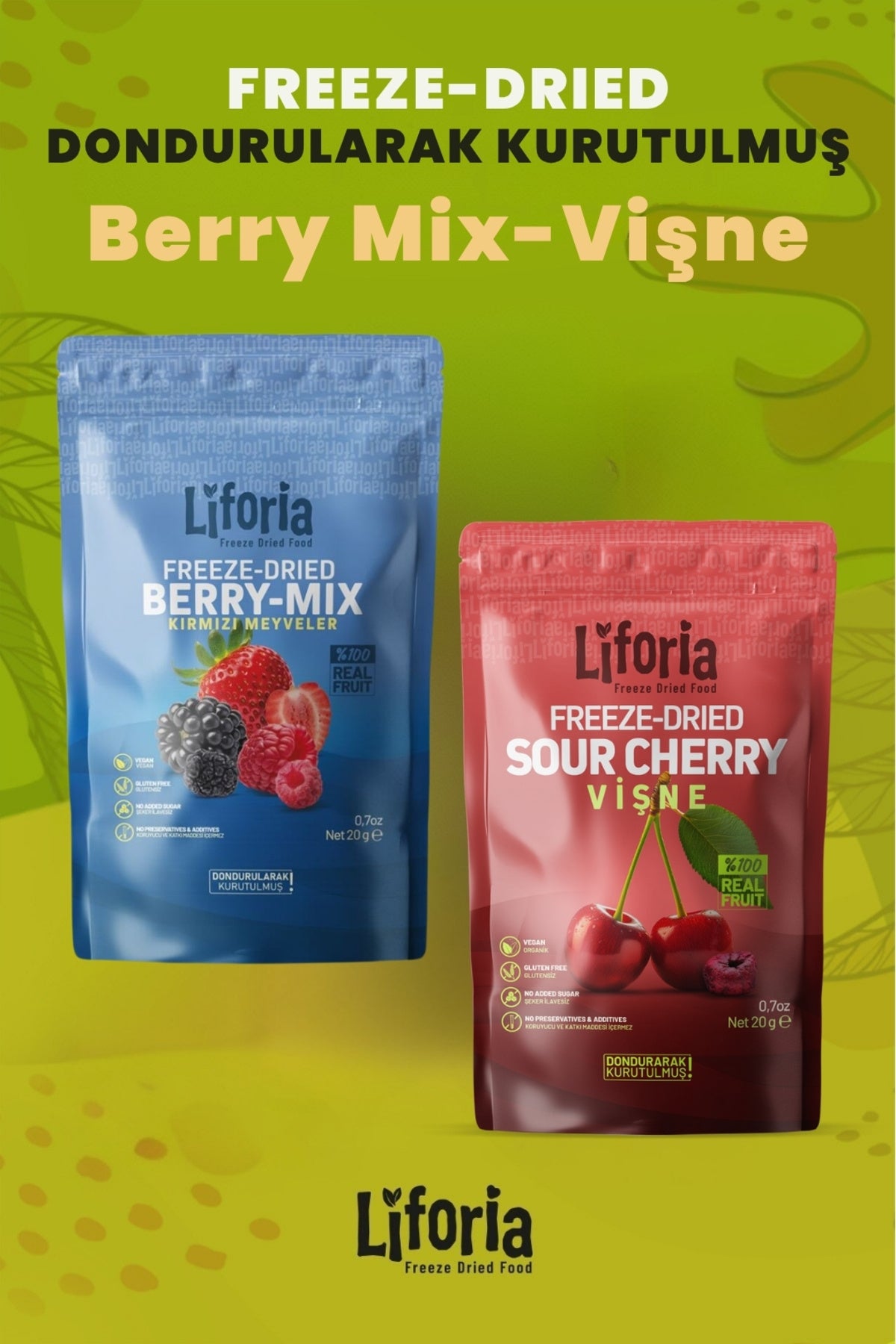 2’li Dondurularak Kurutulmuş Kuru Meyve - Sağlıklı Atıştırmalık - Berry Mix Ve Vişne Kurusu