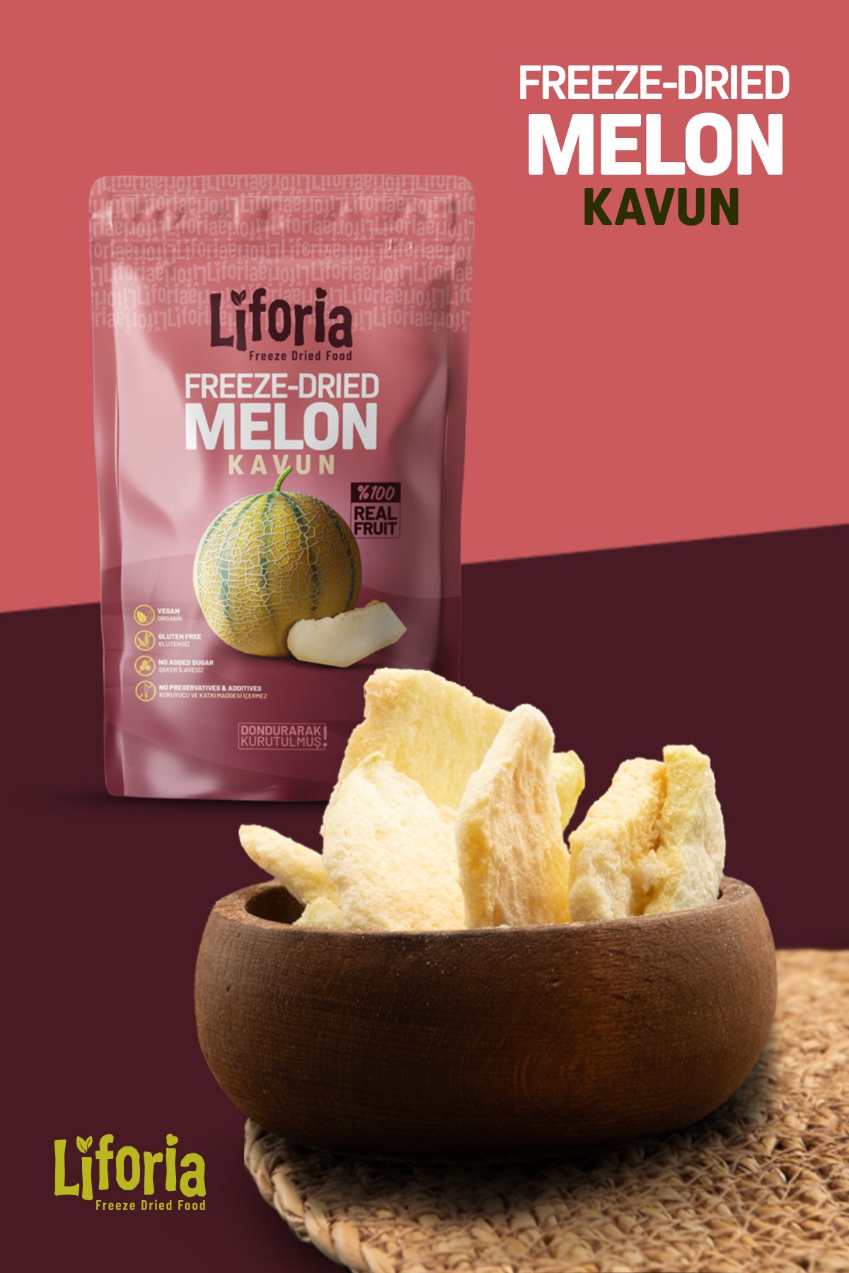 2’li Dondurularak Kurutulmuş Kuru Meyve - Sağlıklı Atıştırmalık - Kavun Ve Vişne Freeze Dried