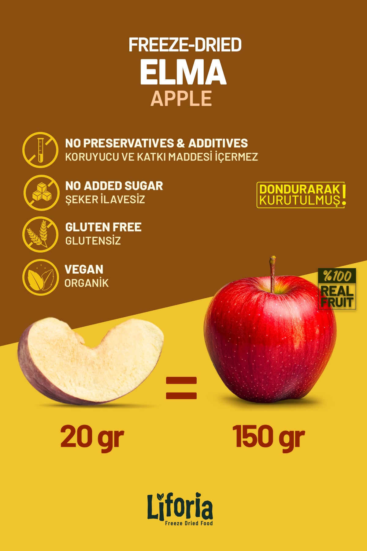 2’li Dondurularak Kurutulmuş Kuru Meyve - Sağlıklı Atıştırmalık - Muz Ve Elma Freeze Dried