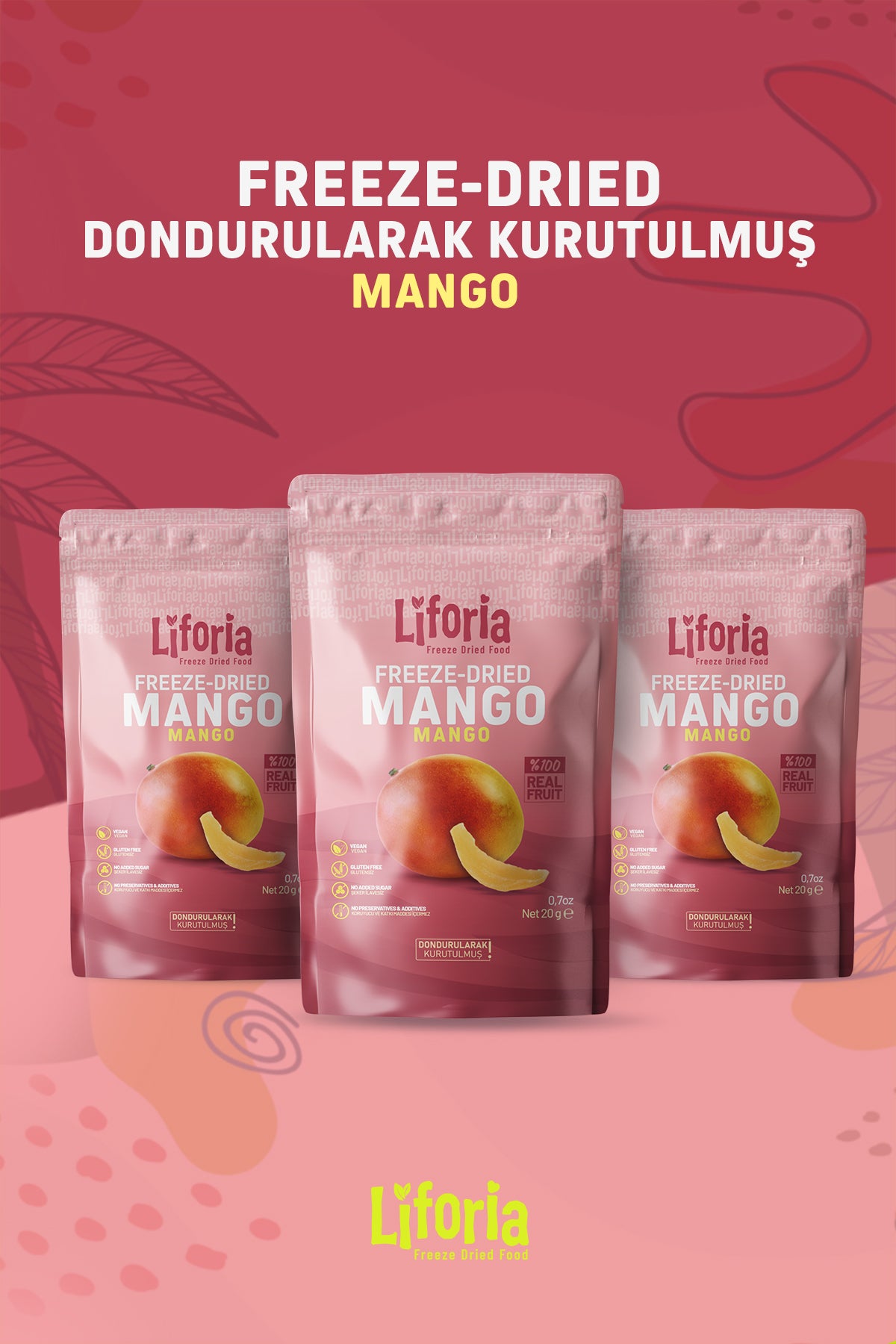 Freeze Dried Ince Dilim Mango - Dondurularak Kurutulmuş Meyve - Freeze Dry Kuru Meyve 20gr - 3lü