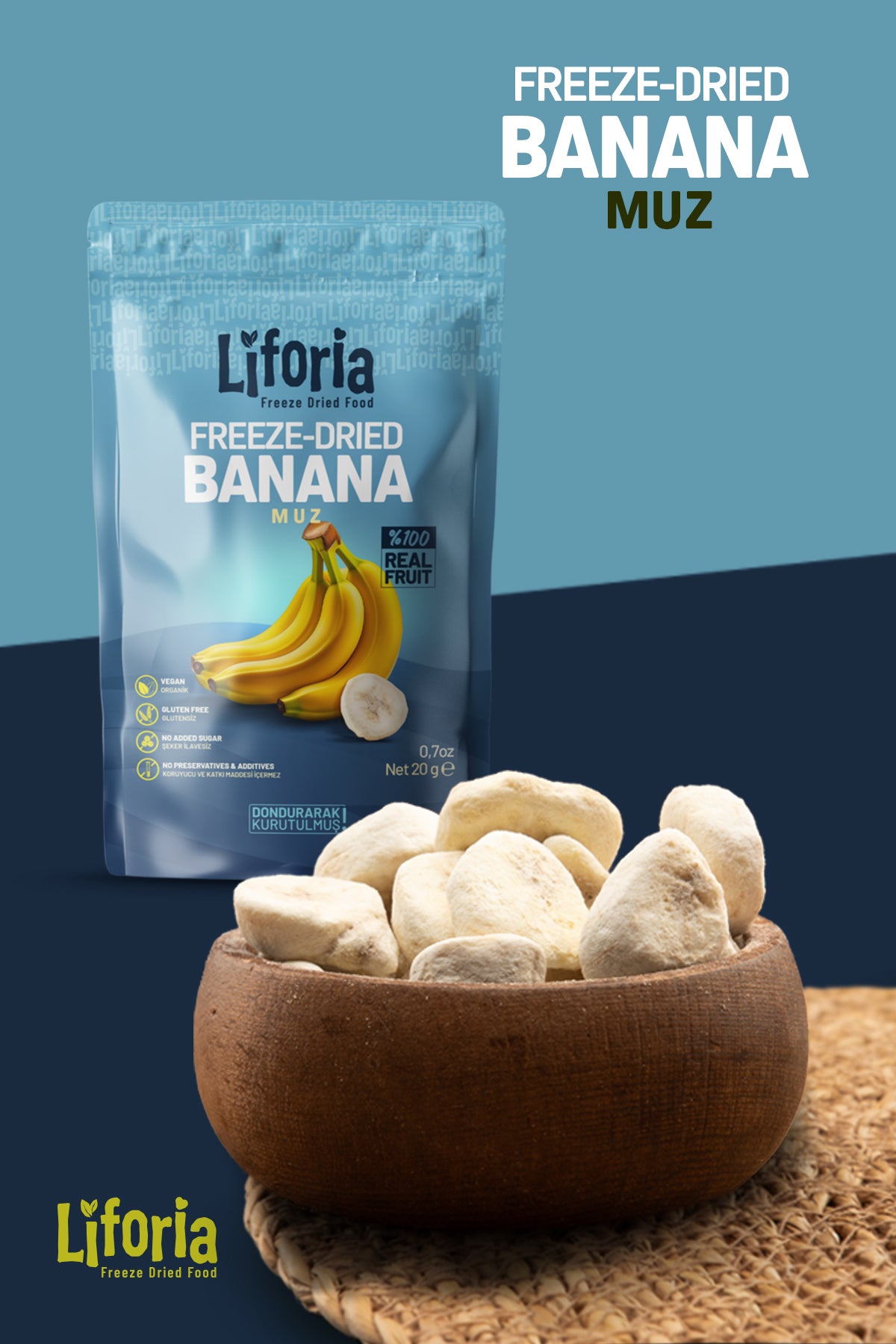 Freeze Dried Ince Dilim Muz- Dondurularak Kurutulmuş Meyve-freeze Dry Kuru Meyve 20gr