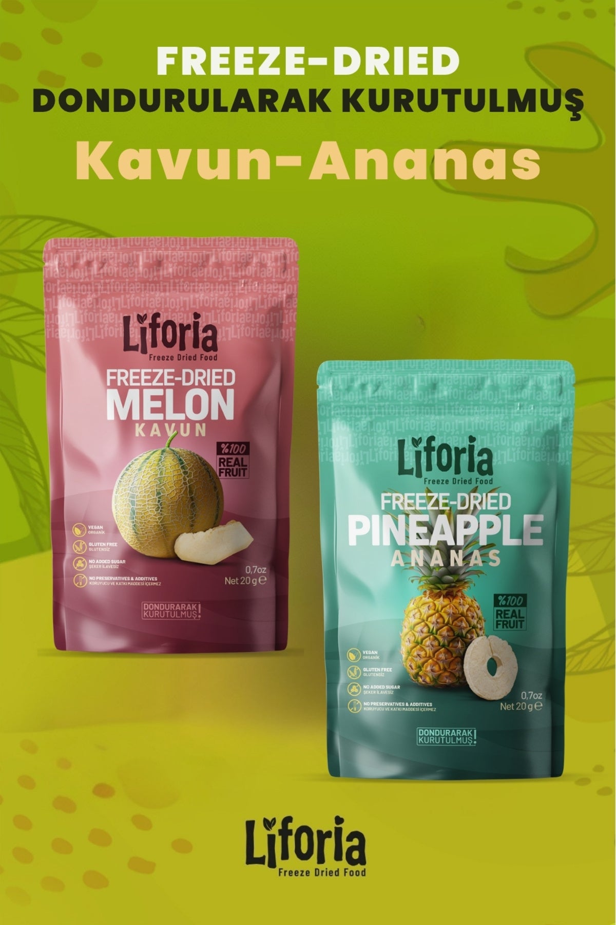 2’li Dondurularak Kurutulmuş Kuru Meyve - Sağlıklı Atıştırmalık - Kavun Ve Ananas Kurusu