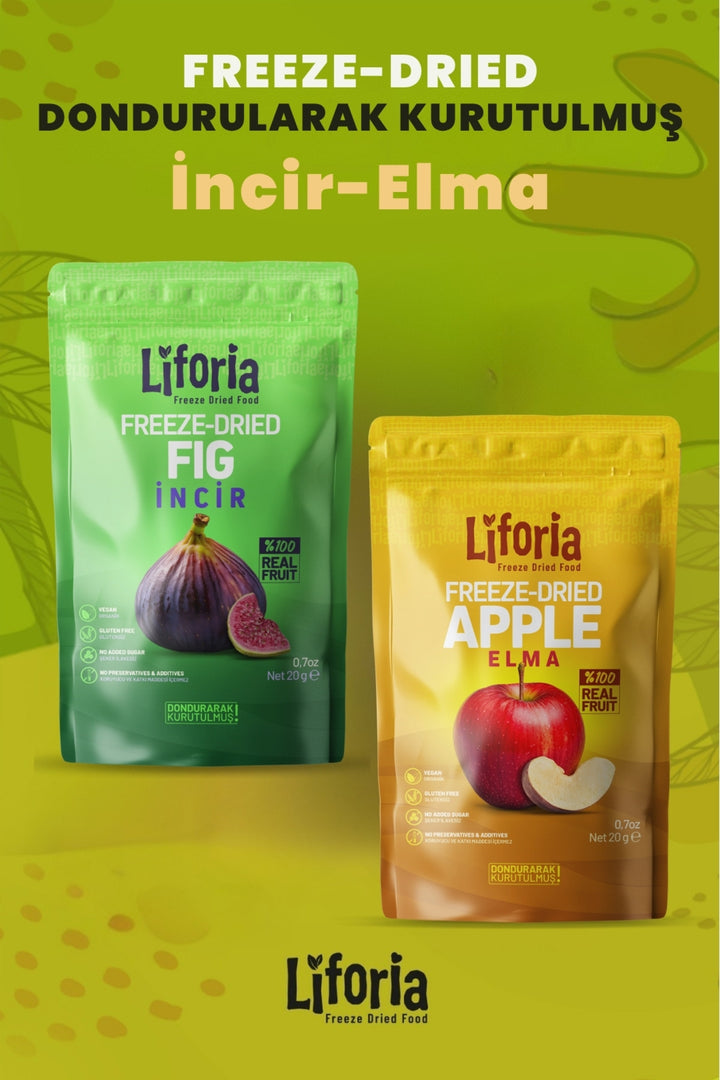 2’li Dondurularak Kurutulmuş Kuru Meyve - Sağlıklı Atıştırmalık - İncir Ve Elma Kurusu Freeze Dried