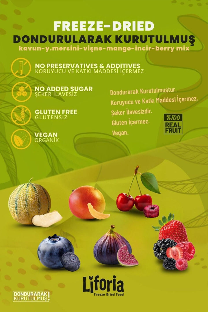 6’lı Dondurulmuş Meyve - Sağlıklı Atıştırmalık - Mango Vişne İncir Yaban Mersini Berry Mix Kavun