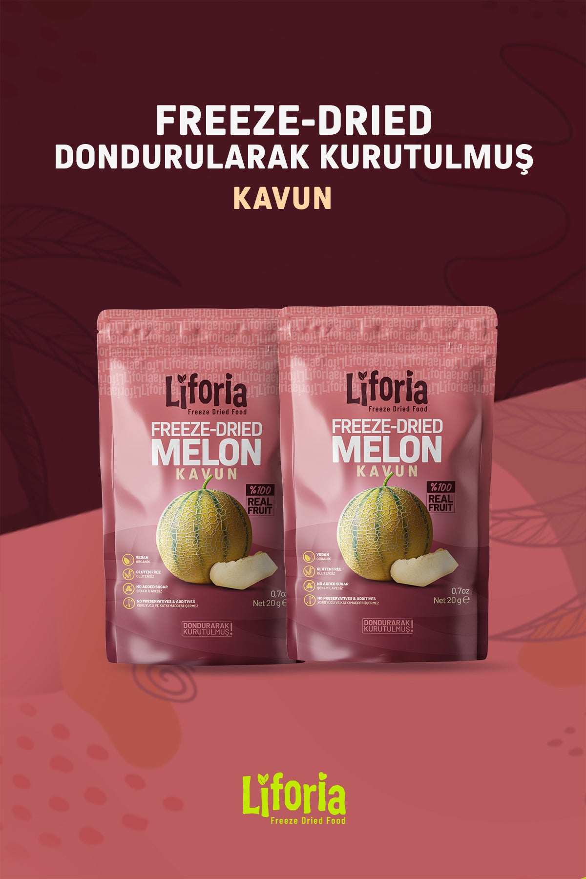 Freeze Dried Ince Dilim Kavun - Dondurularak Kurutulmuş Meyve - Freeze Dry Kuru Meyve 20gr - 2li