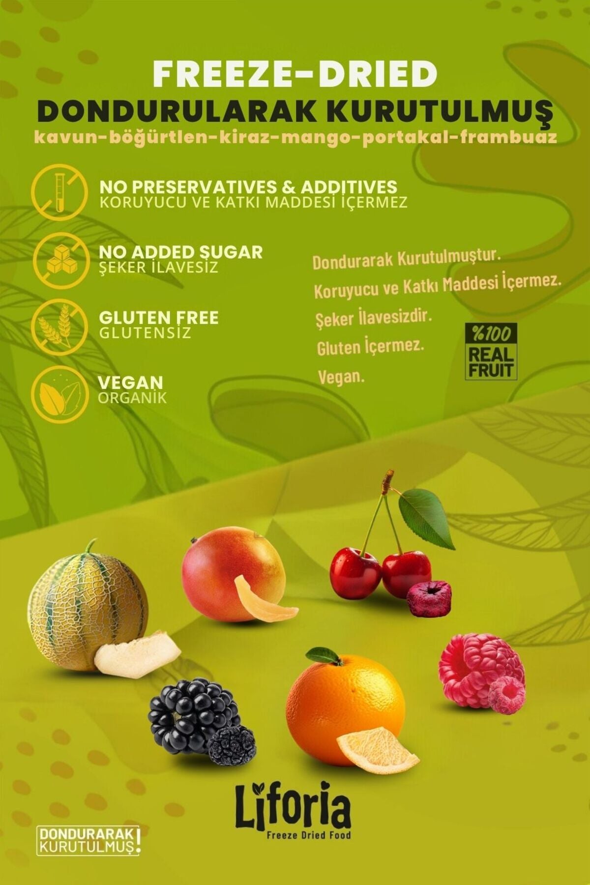 6’lı Dondurulmuş Meyve - Sağlıklı Atıştırmalık - Vişne Portakal Mango Böğürtlen Frambuaz Kavun