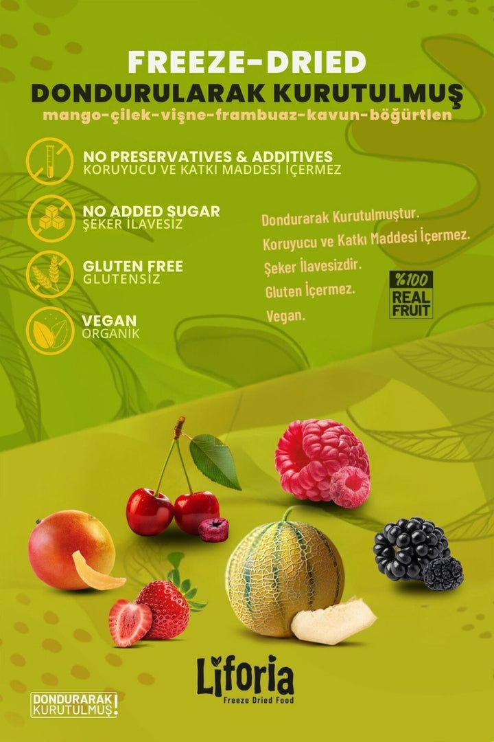 6’lı Dondurulmuş Meyve - Sağlıklı Atıştırmalık - Mango Çilek Vişne Frambuaz Kavun Böğürtlen