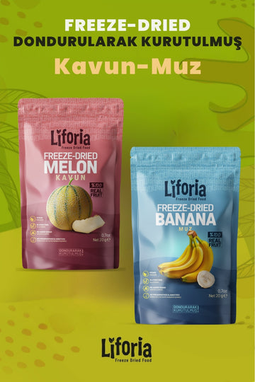 2’li Dondurularak Kurutulmuş Kuru Meyve - Sağlıklı Atıştırmalık - Kavun Ve Muz Kurusu Freeze Dried