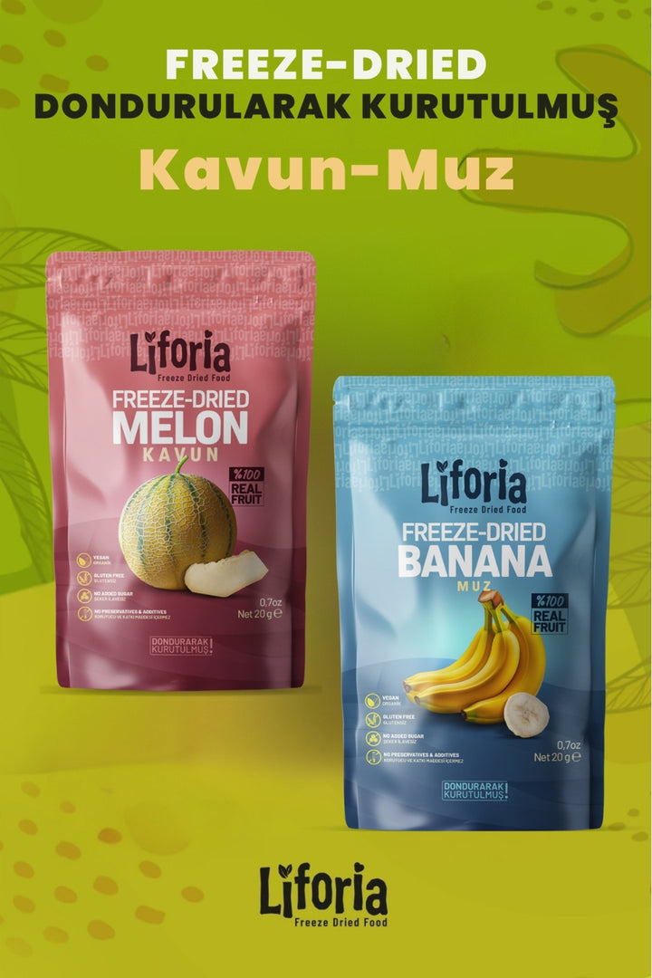 2’li Dondurularak Kurutulmuş Kuru Meyve - Sağlıklı Atıştırmalık - Kavun Ve Muz Kurusu Freeze Dried