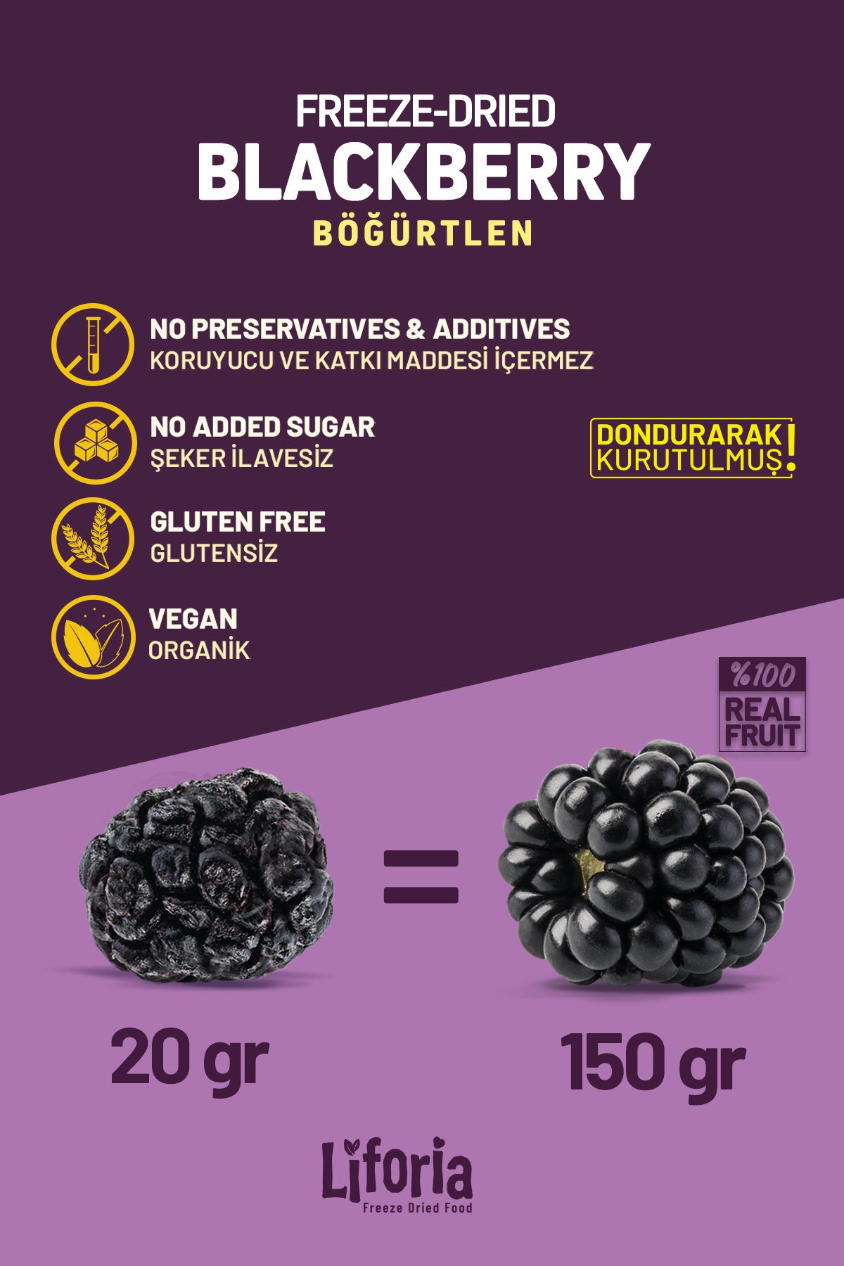 Freeze Dried Tane Böğürtlen - Dondurularak Kurutulmuş Meyve - Freeze Dry Kuru Meyve 20gr - 3lü