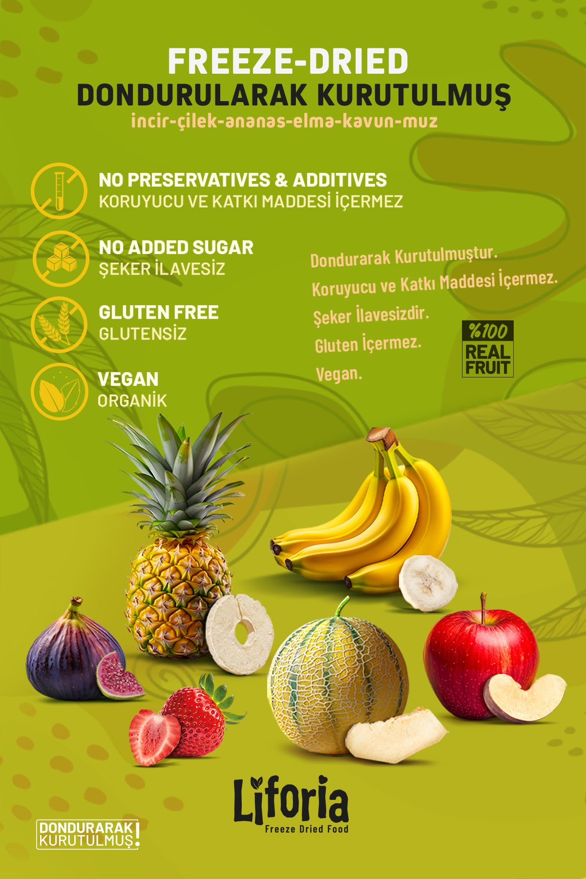 Freeze Dried Tam Karışık - Dondurularak Kurutulmuş Meyve - Freeze Dry Kuru Meyve 20gr - 6lı