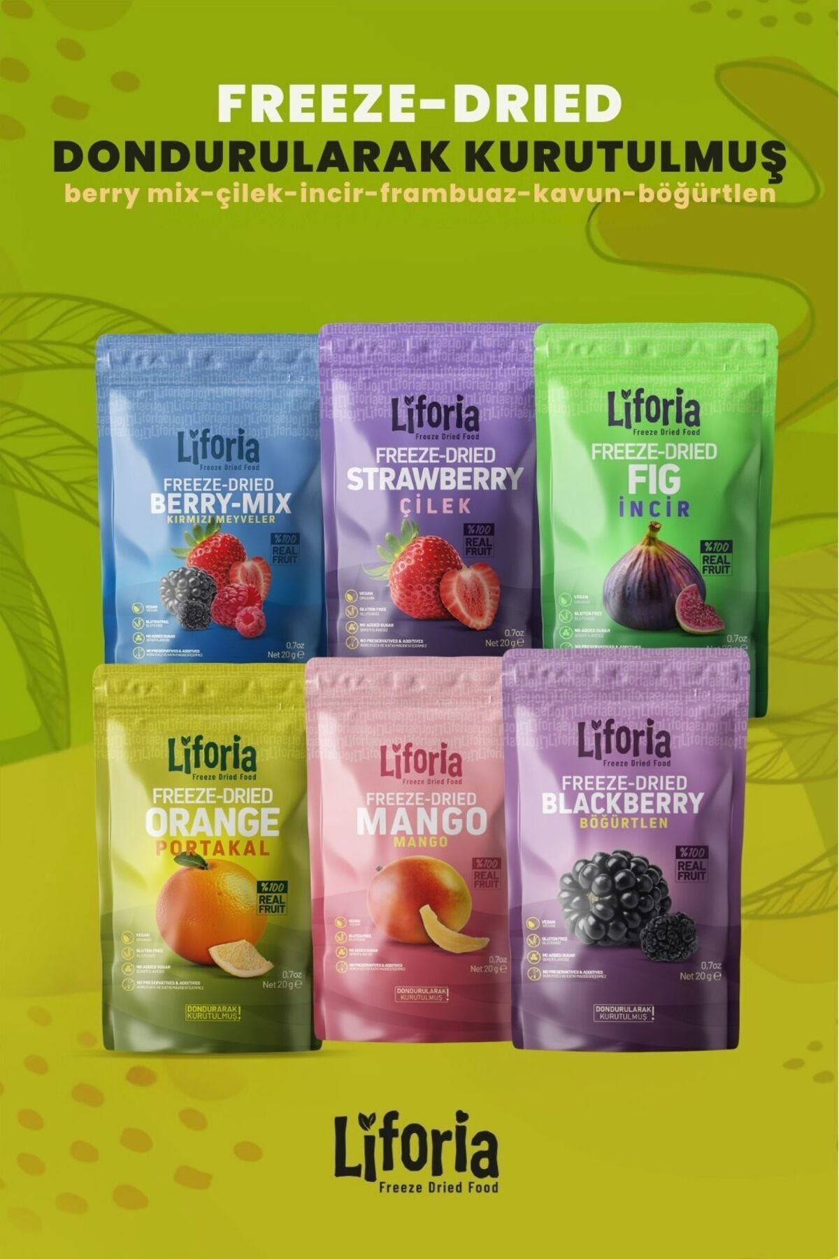 6’lı Dondurulmuş Meyve - Sağlıklı Atıştırmalık - Çilek Portakal İncir Mango Böğürtlen Berry Mix