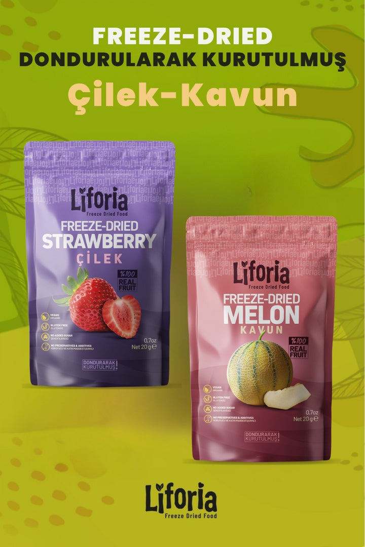 2’li Dondurularak Kurutulmuş Kuru Meyve - Sağlıklı Atıştırmalık - Çilek Ve Kavun Kurusu Freeze Dried