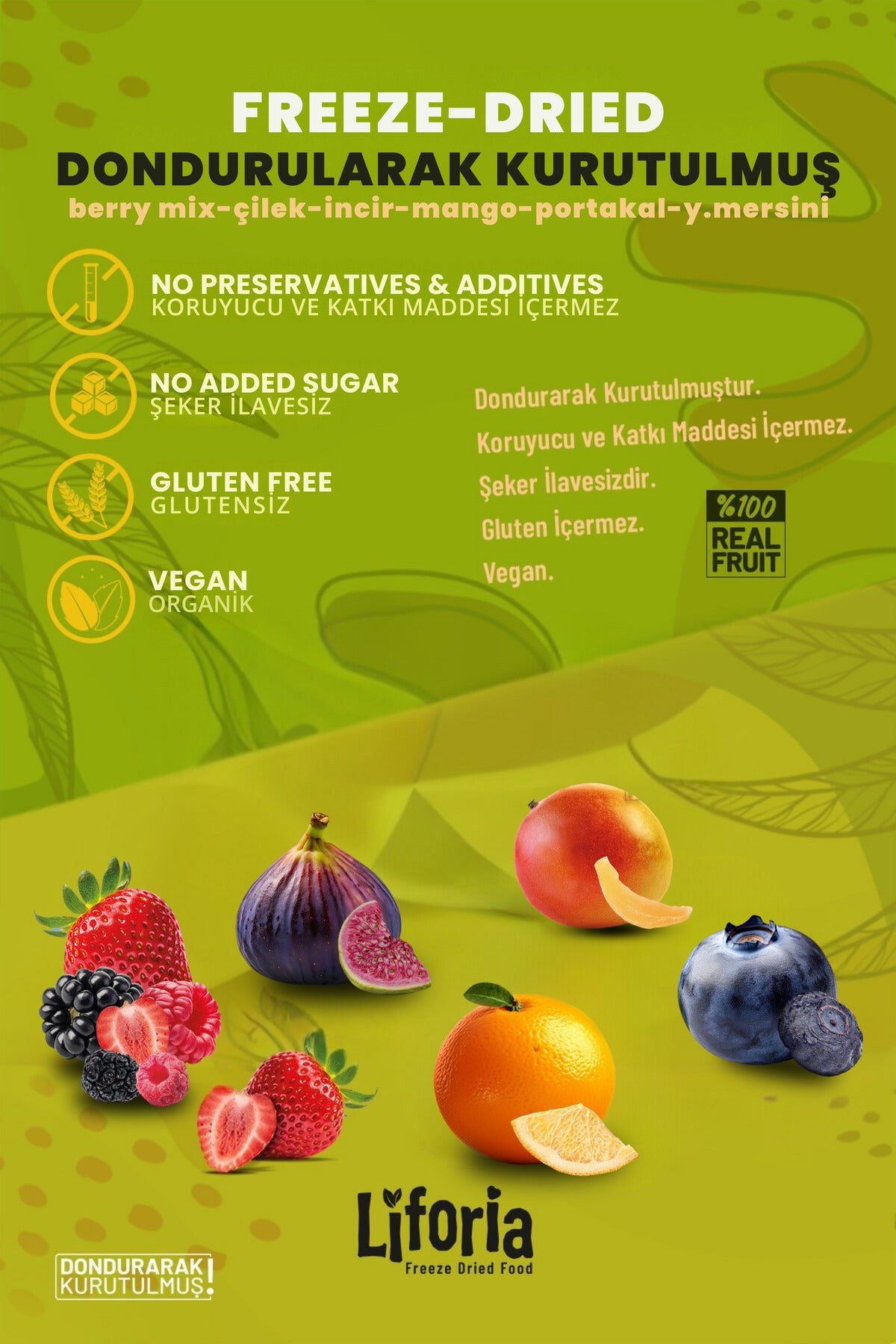 6’lı Dondurulmuş Meyve - Sağlıklı Atıştırmalık - Çilek Mango İncir Yaban Mersini Berry Mix Portakal
