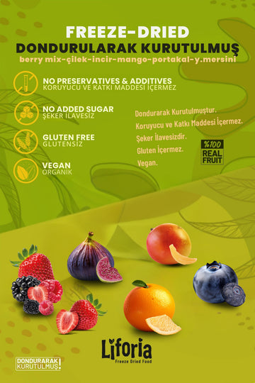 6’lı Dondurulmuş Meyve - Sağlıklı Atıştırmalık - Çilek Mango İncir Yaban Mersini Berry Mix Portakal