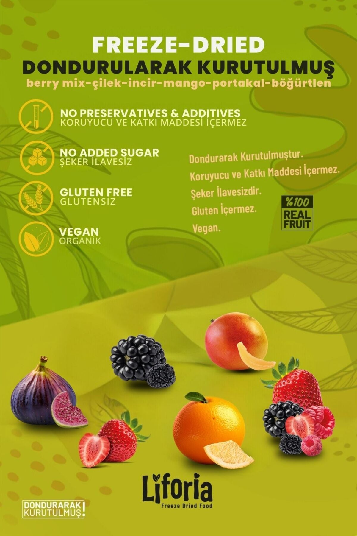 6’lı Dondurulmuş Meyve - Sağlıklı Atıştırmalık - Çilek Portakal İncir Mango Böğürtlen Berry Mix
