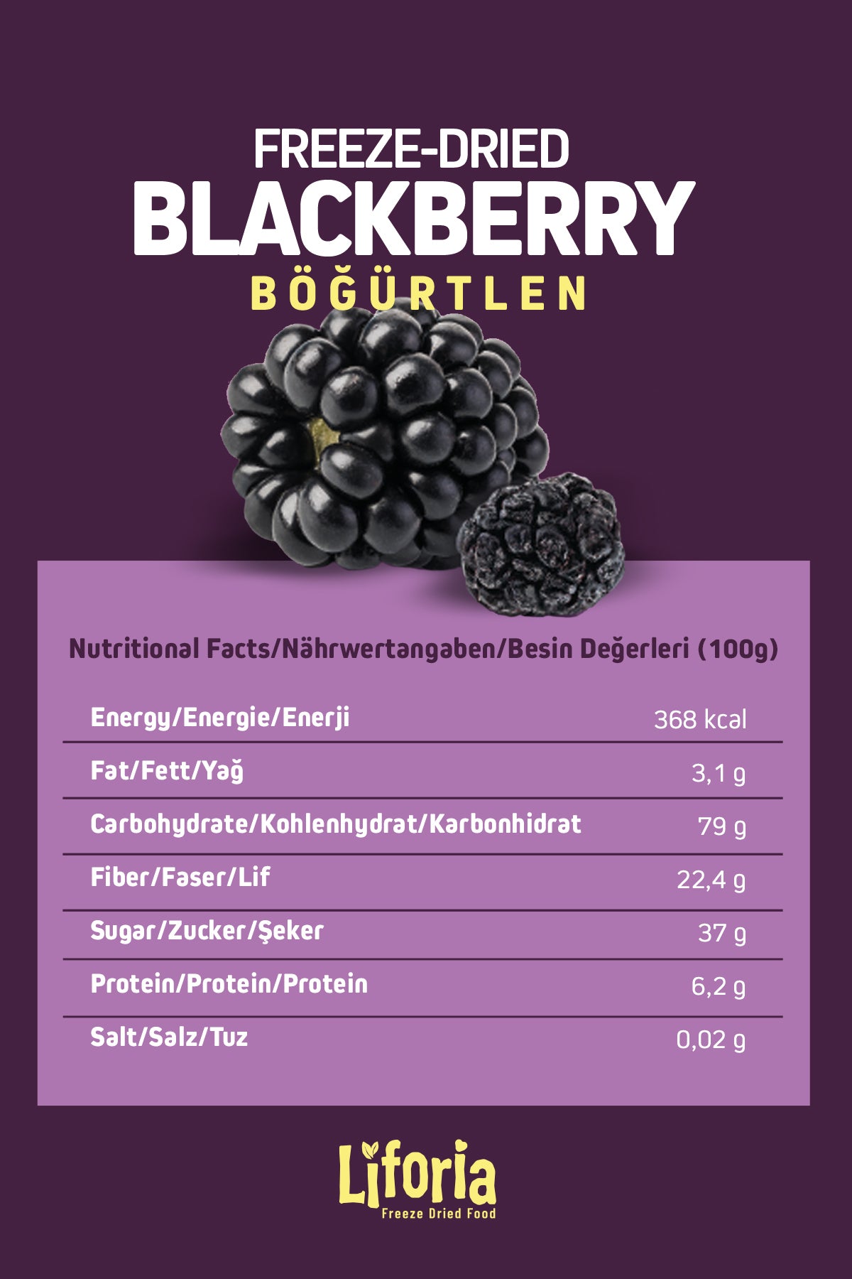 Freeze Dried Tane Böğürtlen - Dondurularak Kurutulmuş Meyve - Freeze Dry Kuru Meyve 20gr - 6lı