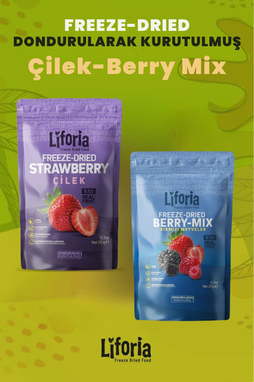 2’li Dondurularak Kurutulmuş Kuru Meyve - Sağlıklı Atıştırmalık - Çilek Ve Berry Mix Kurusu