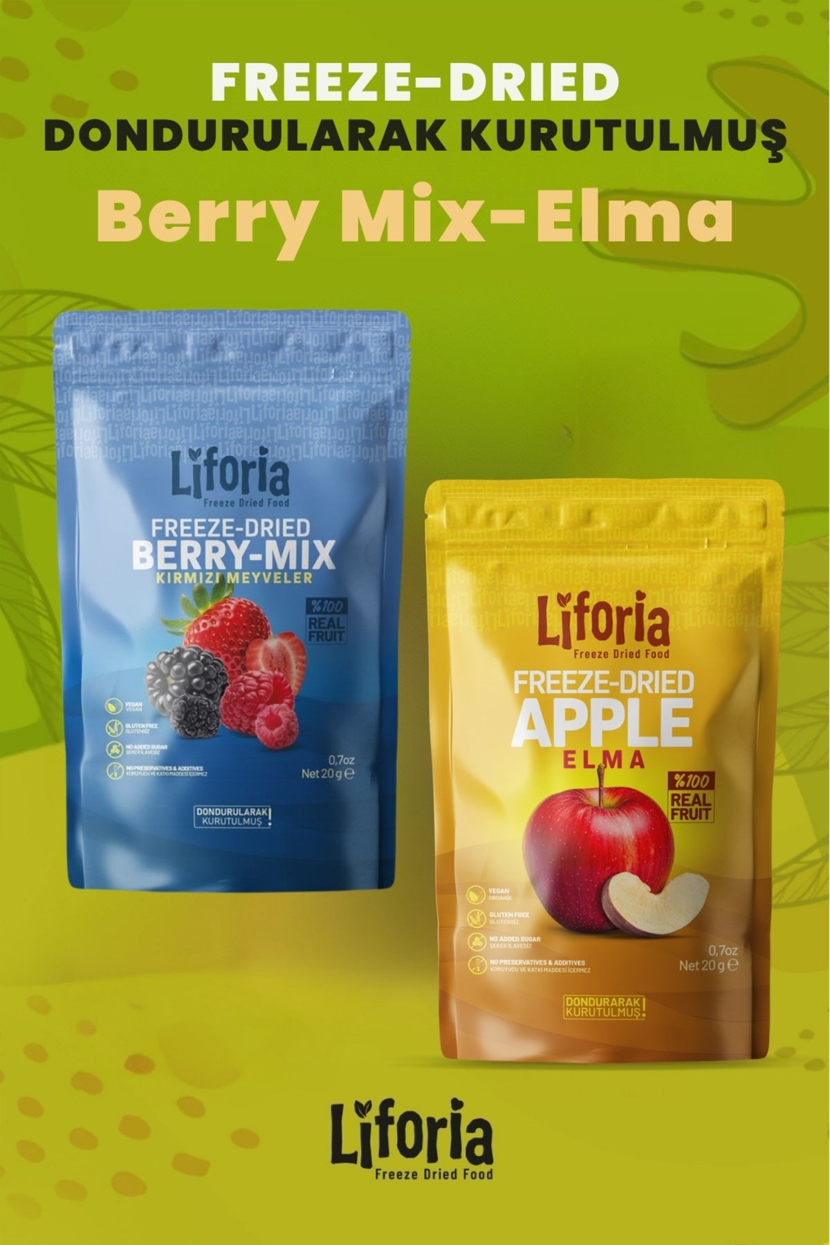 2’li Dondurularak Kurutulmuş Kuru Meyve - Sağlıklı Atıştırmalık - Berry Mix Ve Elma Kurusu
