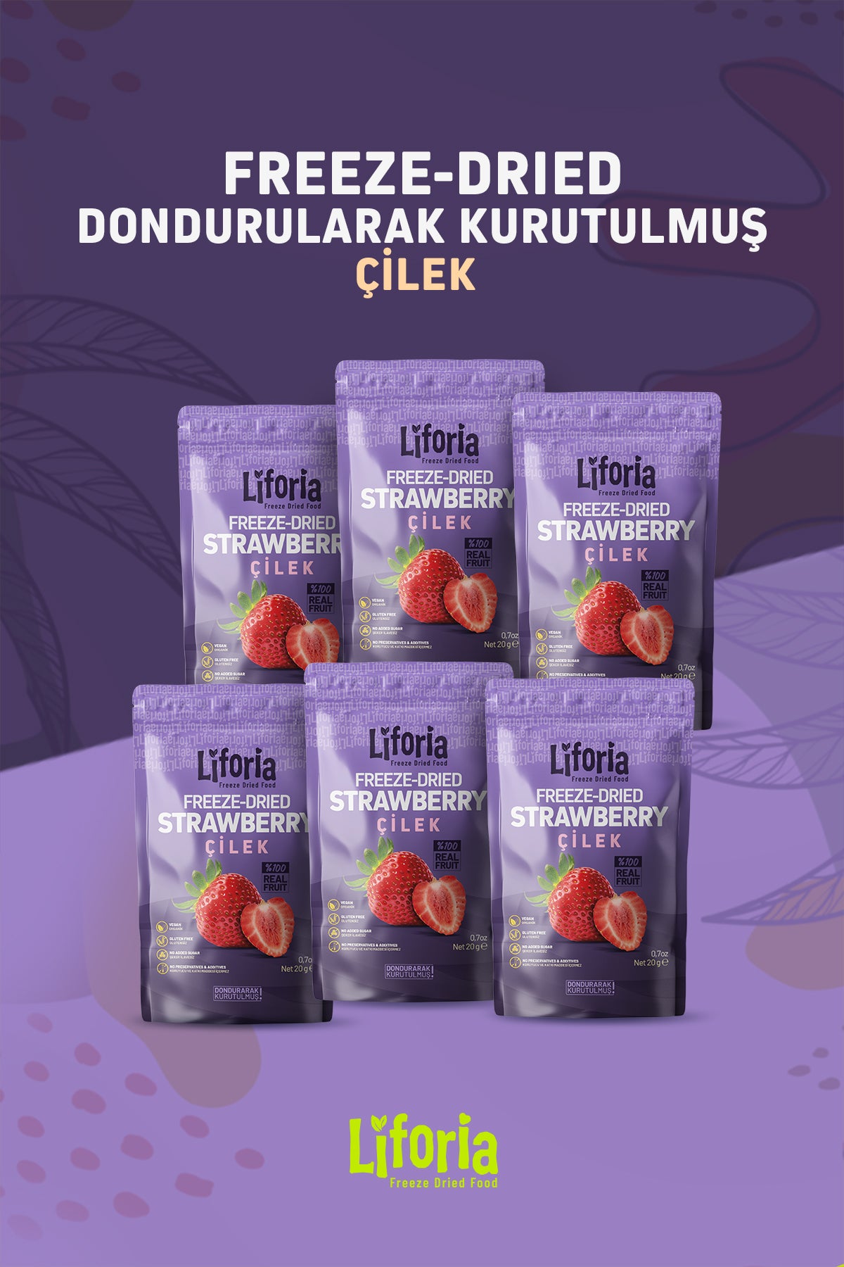 Freeze Dried Ince Dilim Çilek- Dondurularak Kurutulmuş Meyve-freeze Dry Kuru Meyve 20gr-6lı