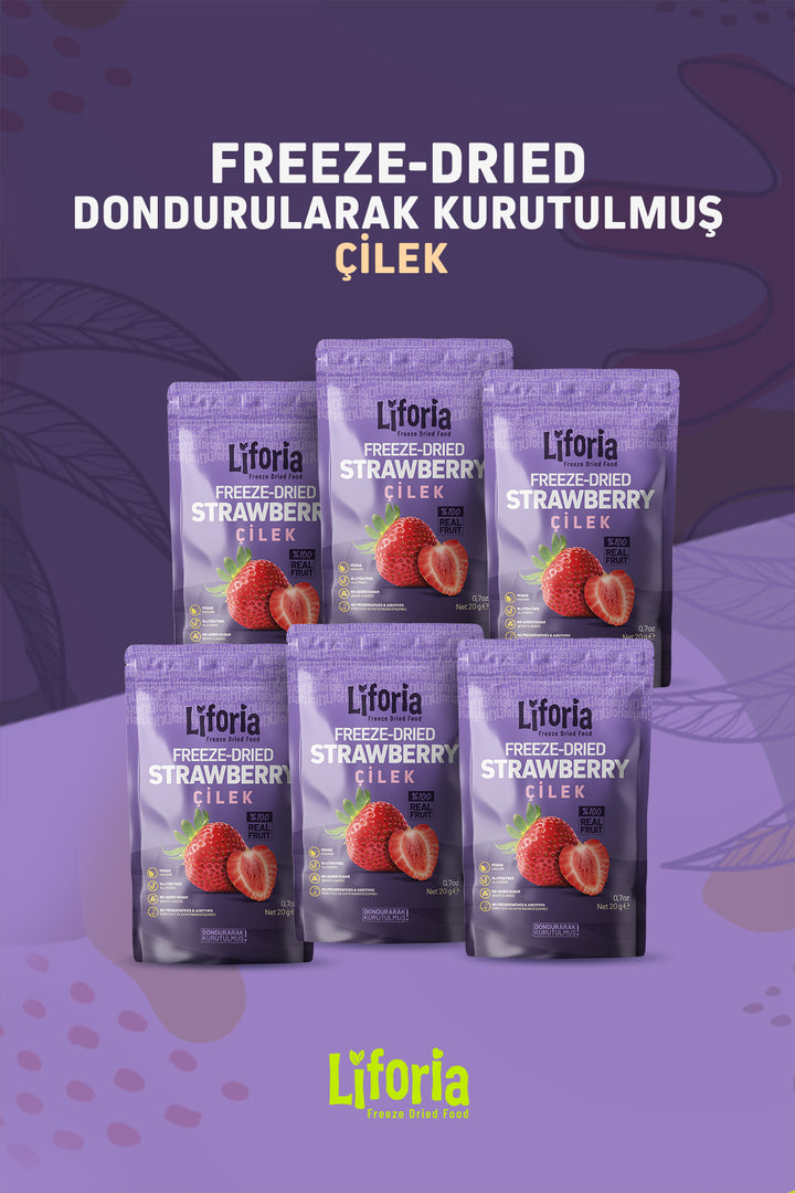 Freeze Dried Ince Dilim Çilek- Dondurularak Kurutulmuş Meyve-freeze Dry Kuru Meyve 20gr-6lı