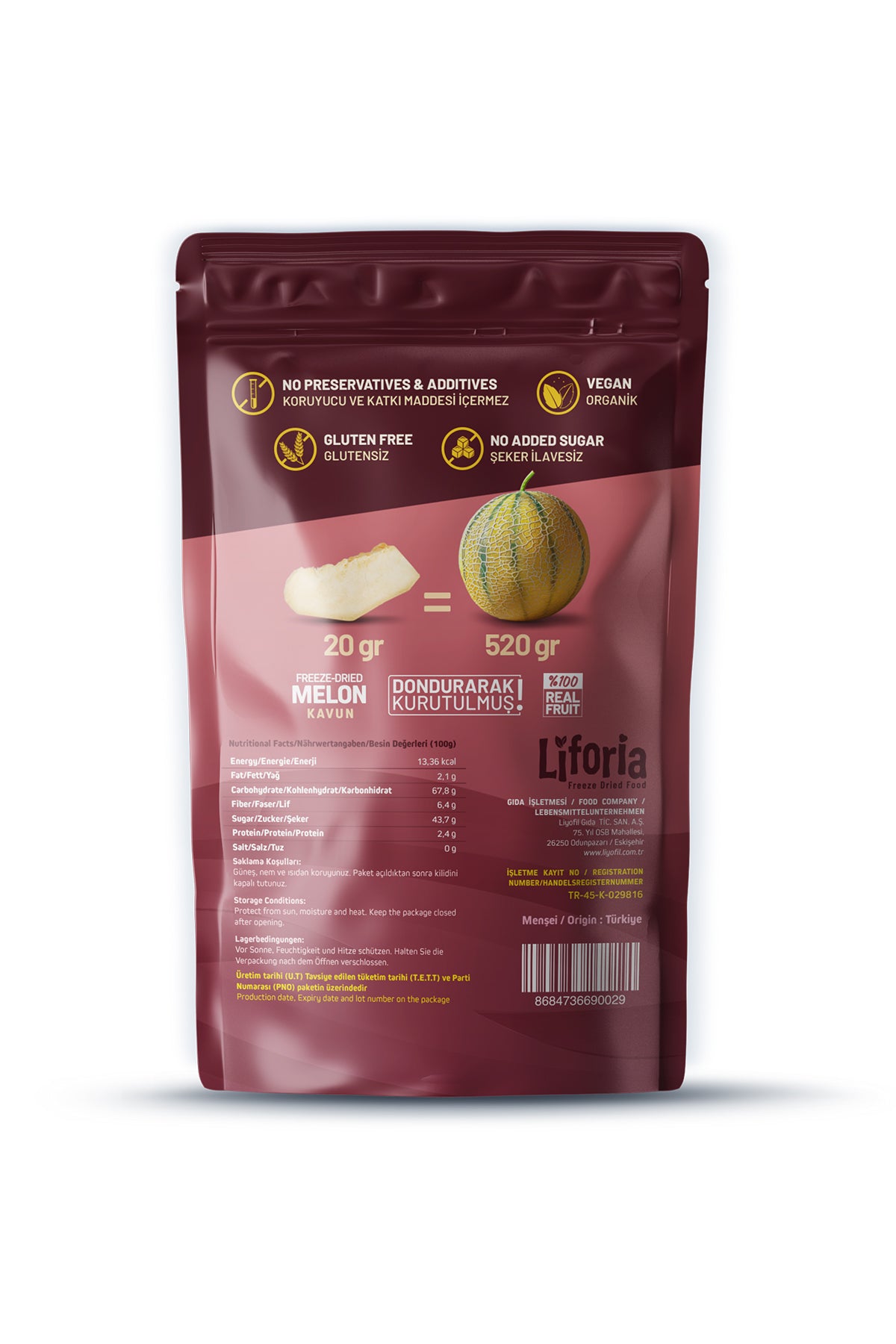 Freeze Dried Ince Dilim Kavun - Dondurularak Kurutulmuş Meyve - Freeze Dry Kuru Meyve 20gr - 2li