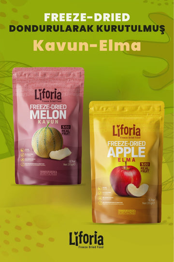 2’li Dondurularak Kurutulmuş Kuru Meyve - Sağlıklı Atıştırmalık - Kavun Ve Elma Kurusu Freeze Dried