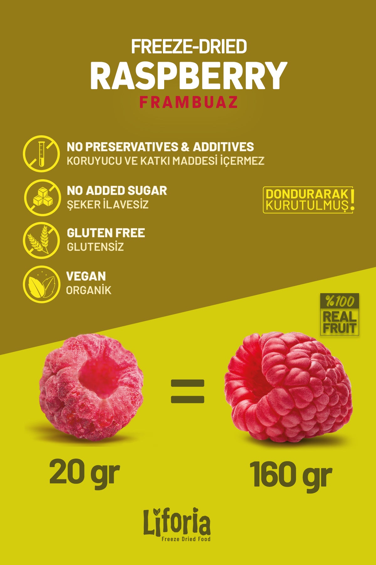 Freeze Dried Tane Frambuaz - Dondurularak Kurutulmuş Meyve - Freeze Dry Kuru Meyve 20gr - 6lı