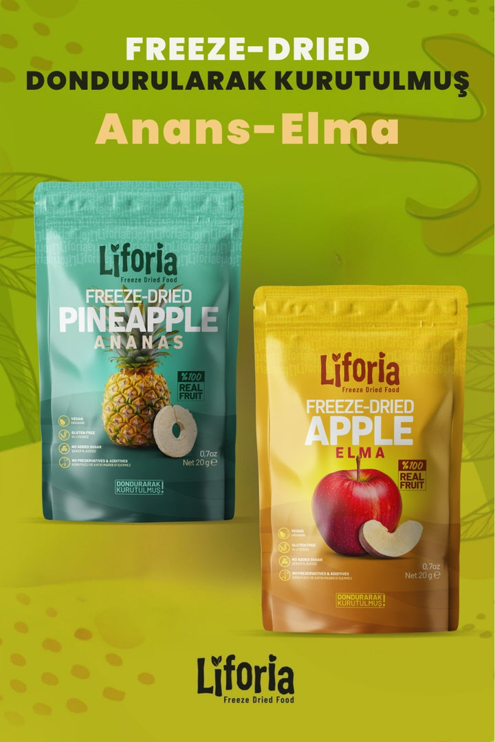 2’li Dondurularak Kurutulmuş Kuru Meyve - Sağlıklı Atıştırmalık - Ananas Ve Elma Kurusu Freeze Dried