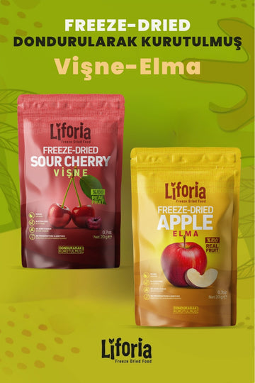 2’li Dondurularak Kurutulmuş Kuru Meyve - Sağlıklı Atıştırmalık - Vişne Ve Elma Freeze Dried