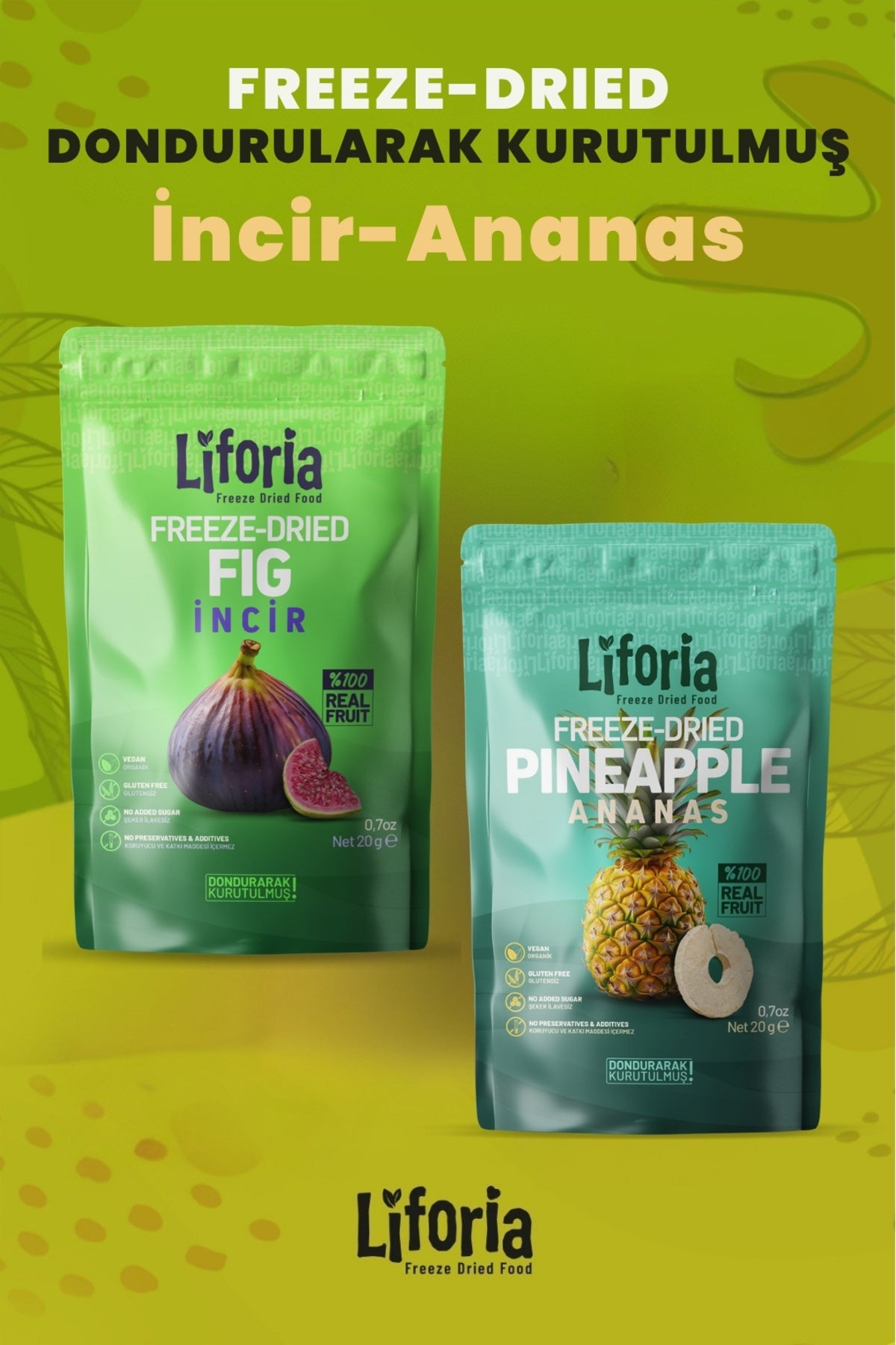 2’li Dondurularak Kurutulmuş Kuru Meyve - Sağlıklı Atıştırmalık - İncir Ve Ananas Kurusu