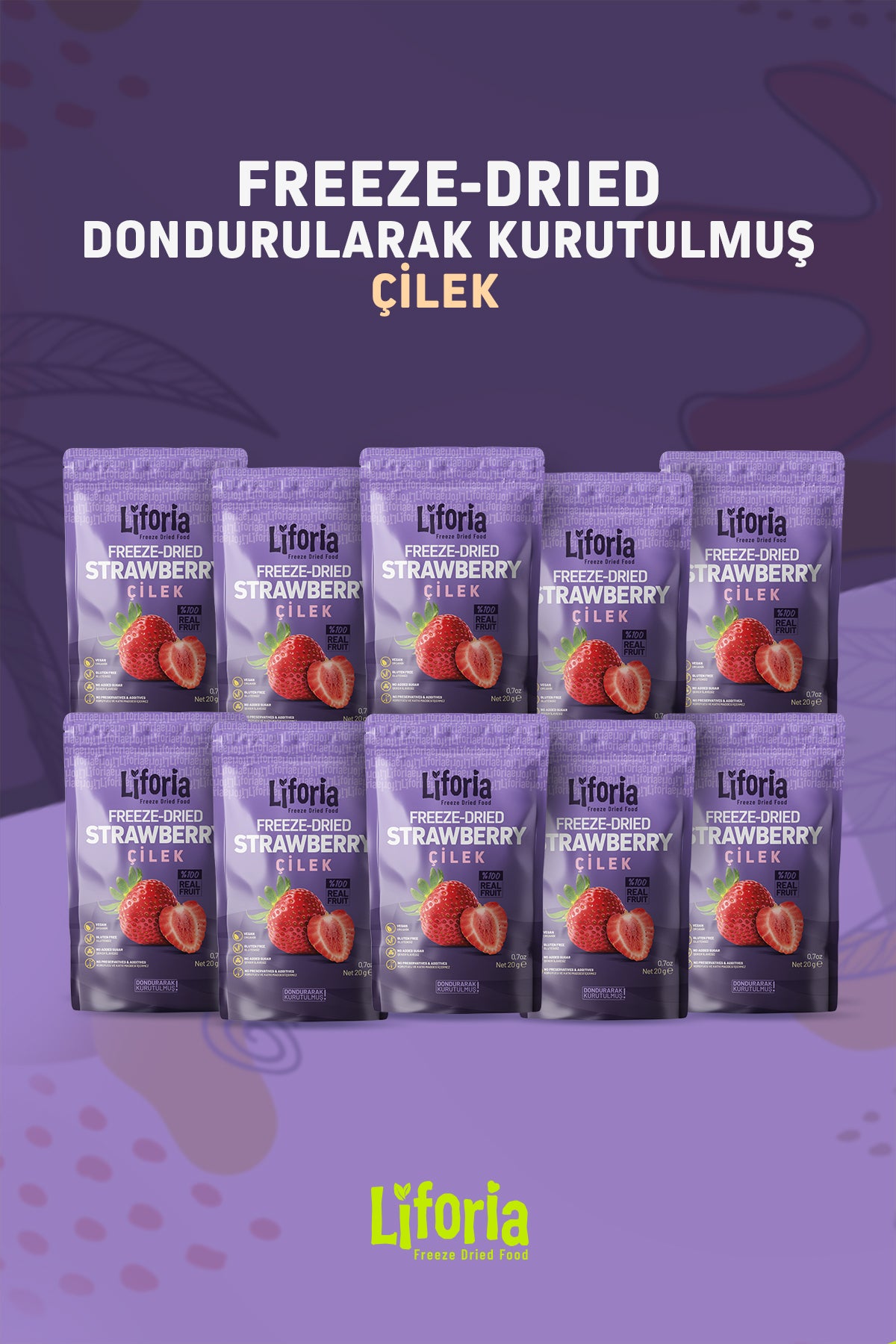 Freeze Dried Ince Dilim Çilek- Dondurularak Kurutulmuş Meyve-freeze Dry Kuru Meyve 20gr-10lu