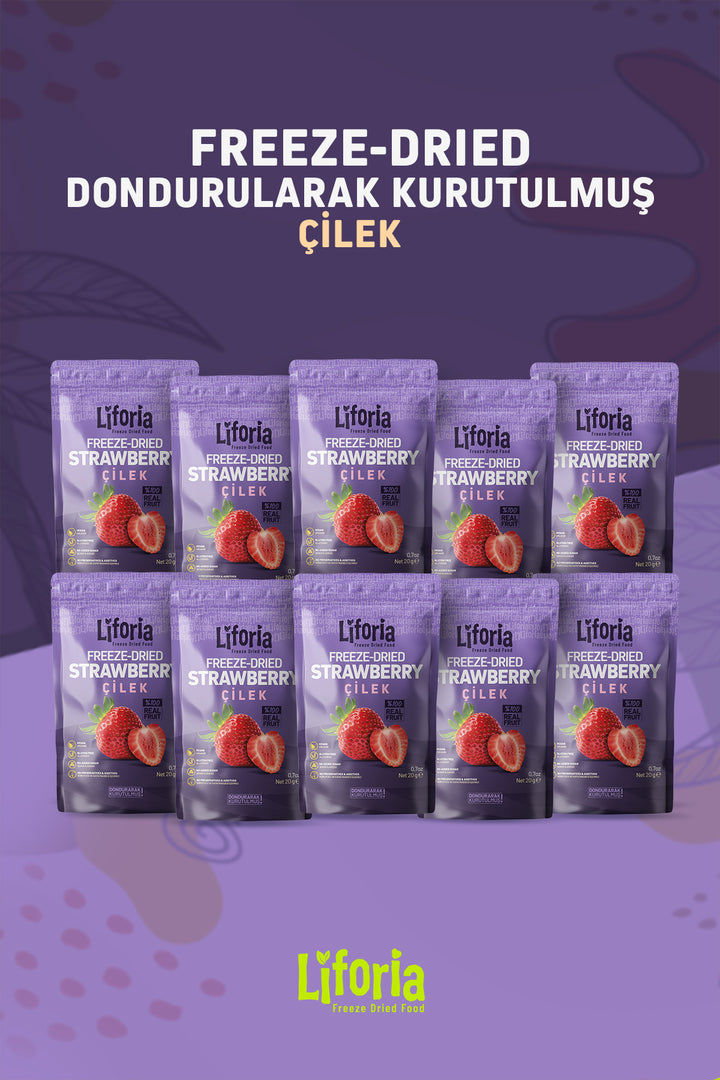 Freeze Dried Ince Dilim Çilek- Dondurularak Kurutulmuş Meyve-freeze Dry Kuru Meyve 20gr-10lu