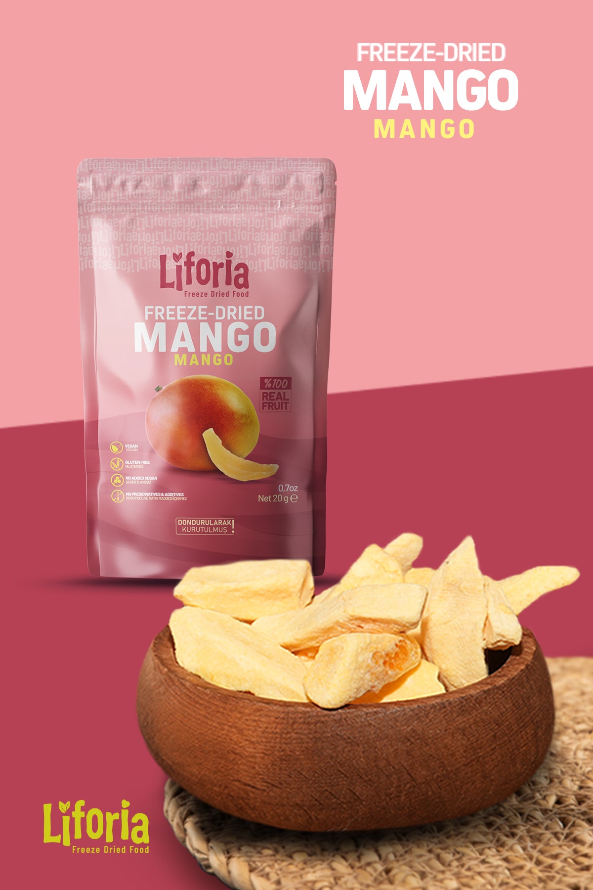 2’li Dondurularak Kurutulmuş Kuru Meyve - Sağlıklı Atıştırmalık - İncir Ve Mango Kurusu Freeze Dried