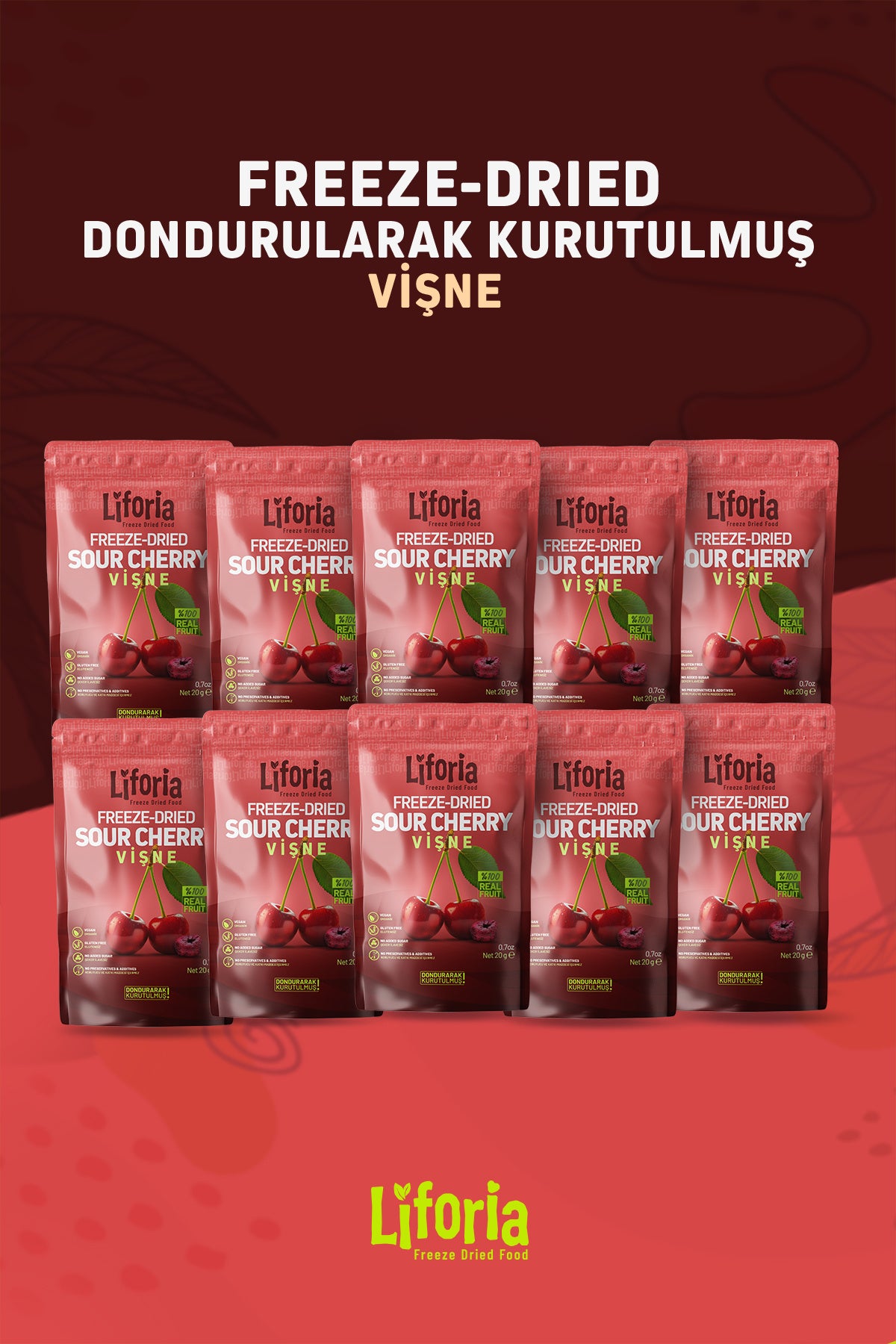 Freeze Dried Tane Vişne- Dondurularak Kurutulmuş Meyve-freeze Dry Kuru Meyve 20gr-10lu