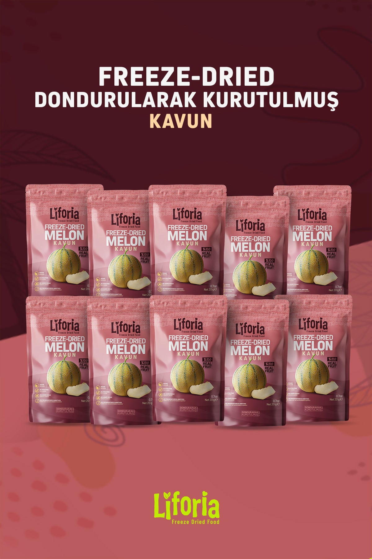 Freeze Dried Ince Dilim Kavun- Dondurularak Kurutulmuş Meyve-freeze Dry Kuru Meyve 20gr-10lu