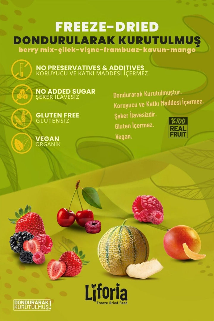 6’lı Dondurulmuş Meyve - Sağlıklı Atıştırmalık - Vişne Kavun Mango Çilek Berry Mix Frambuaz