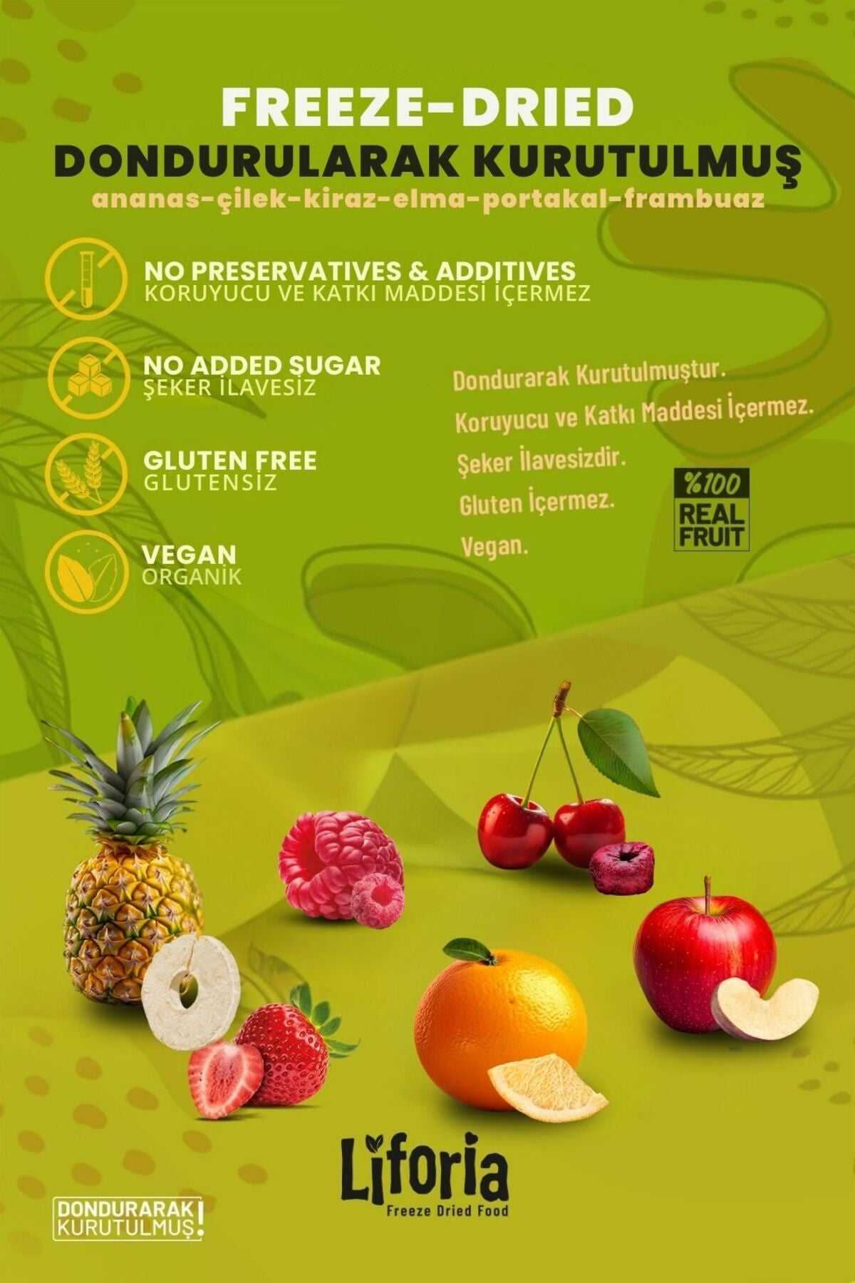 6’lı Dondurulmuş Meyve - Sağlıklı Atıştırmalık - Ananas Elma Vişne Portakal Çilek Frambuaz