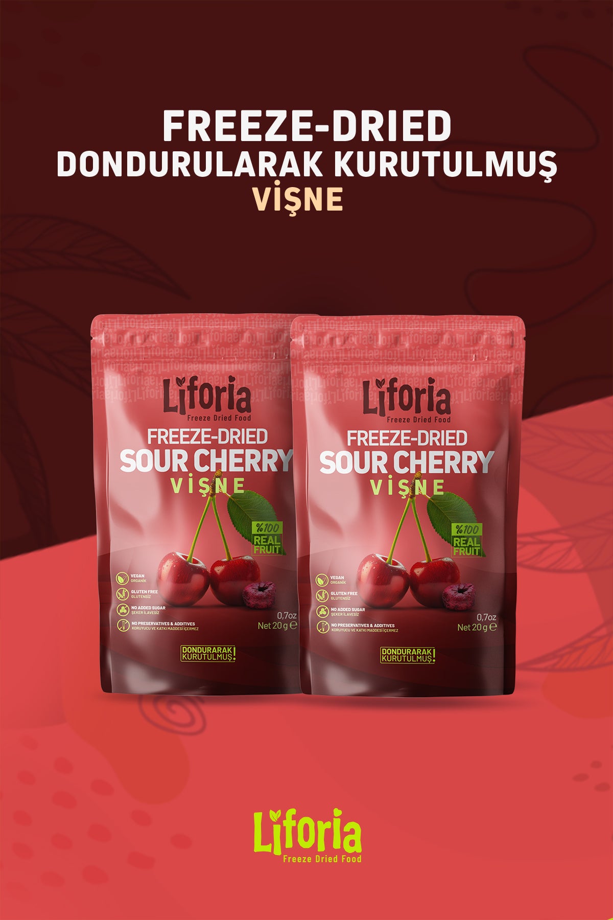 Freeze Dried Tane Vişne - Dondurularak Kurutulmuş Meyve - Freeze Dry Kuru Meyve 20gr - 2li