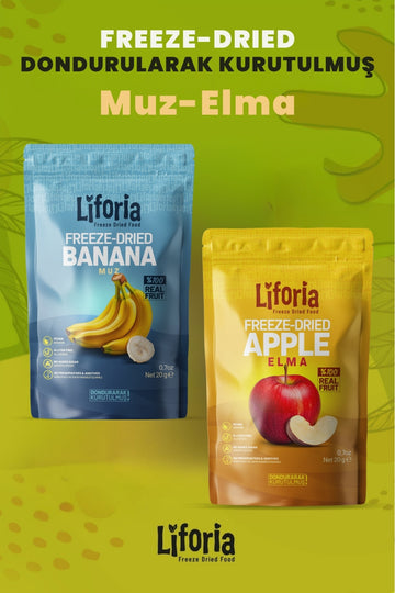2’li Dondurularak Kurutulmuş Kuru Meyve - Sağlıklı Atıştırmalık - Muz Ve Elma Freeze Dried