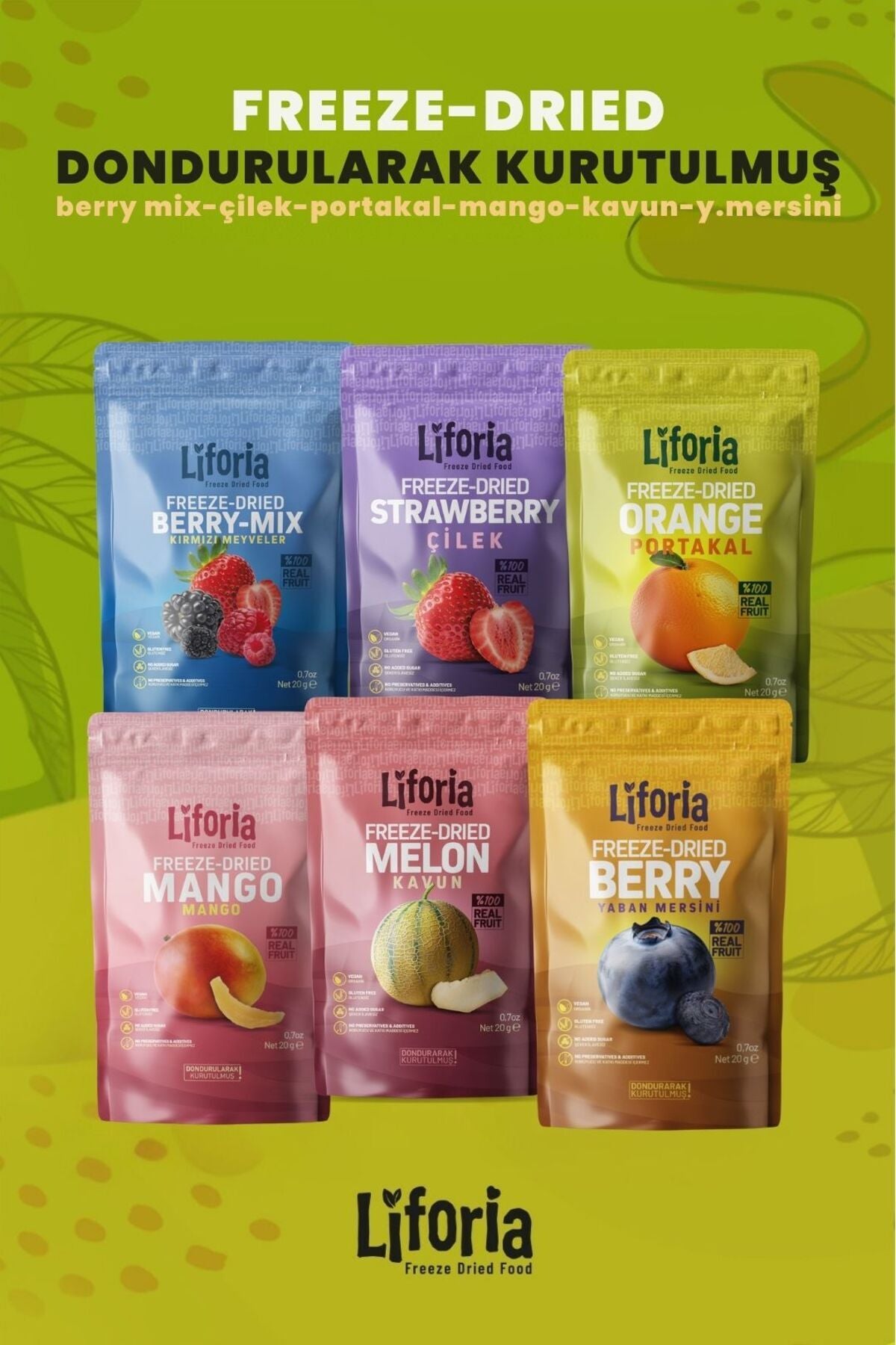 6’lı Dondurulmuş Meyve - Sağlıklı Atıştırmalık - Mango Berry Mix Portakal Yaban Mersini Çilek Kavun