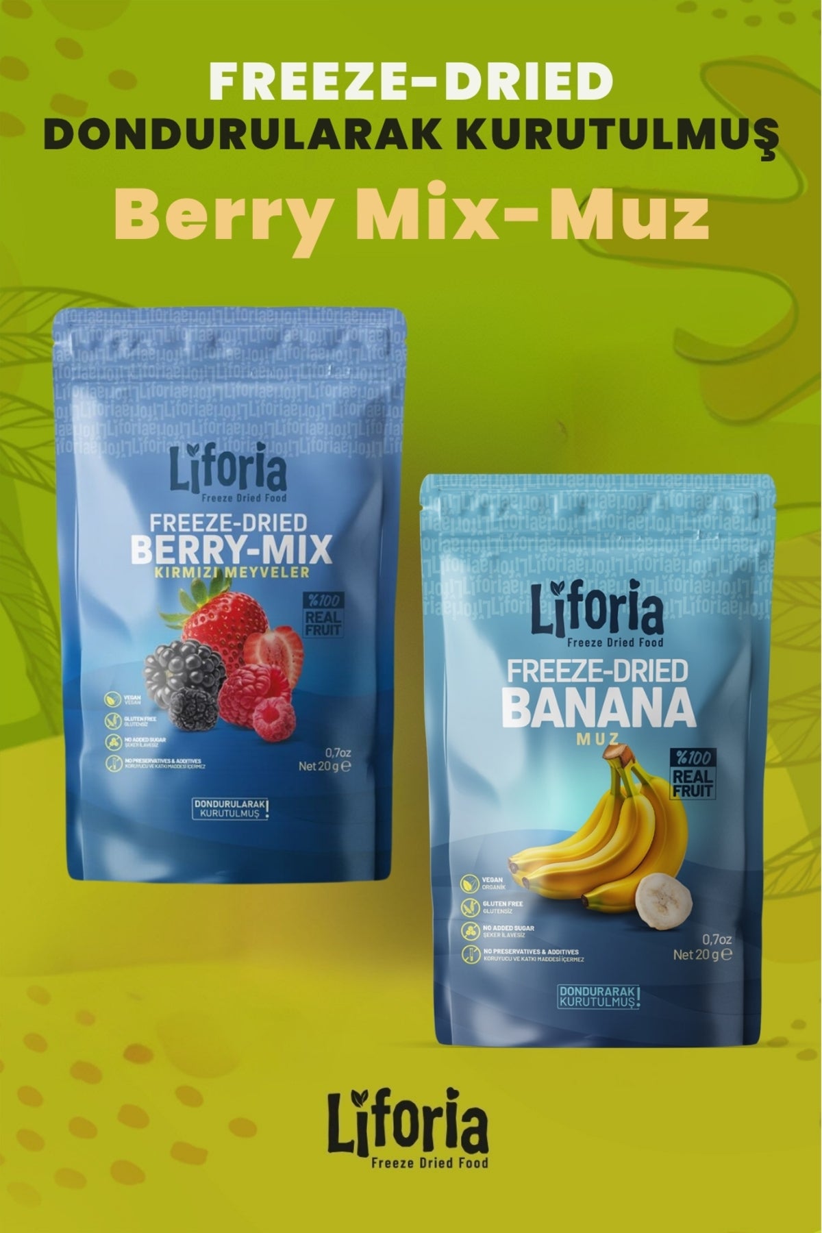 2’li Dondurularak Kurutulmuş Kuru Meyve - Sağlıklı Atıştırmalık - Berry Mix Ve Muz Kurusu