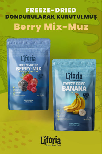 2’li Dondurularak Kurutulmuş Kuru Meyve - Sağlıklı Atıştırmalık - Berry Mix Ve Muz Kurusu