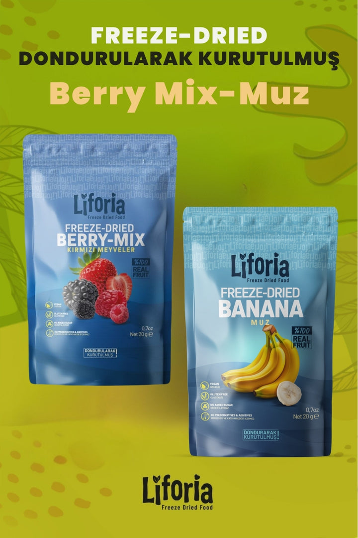 2’li Dondurularak Kurutulmuş Kuru Meyve - Sağlıklı Atıştırmalık - Berry Mix Ve Muz Kurusu