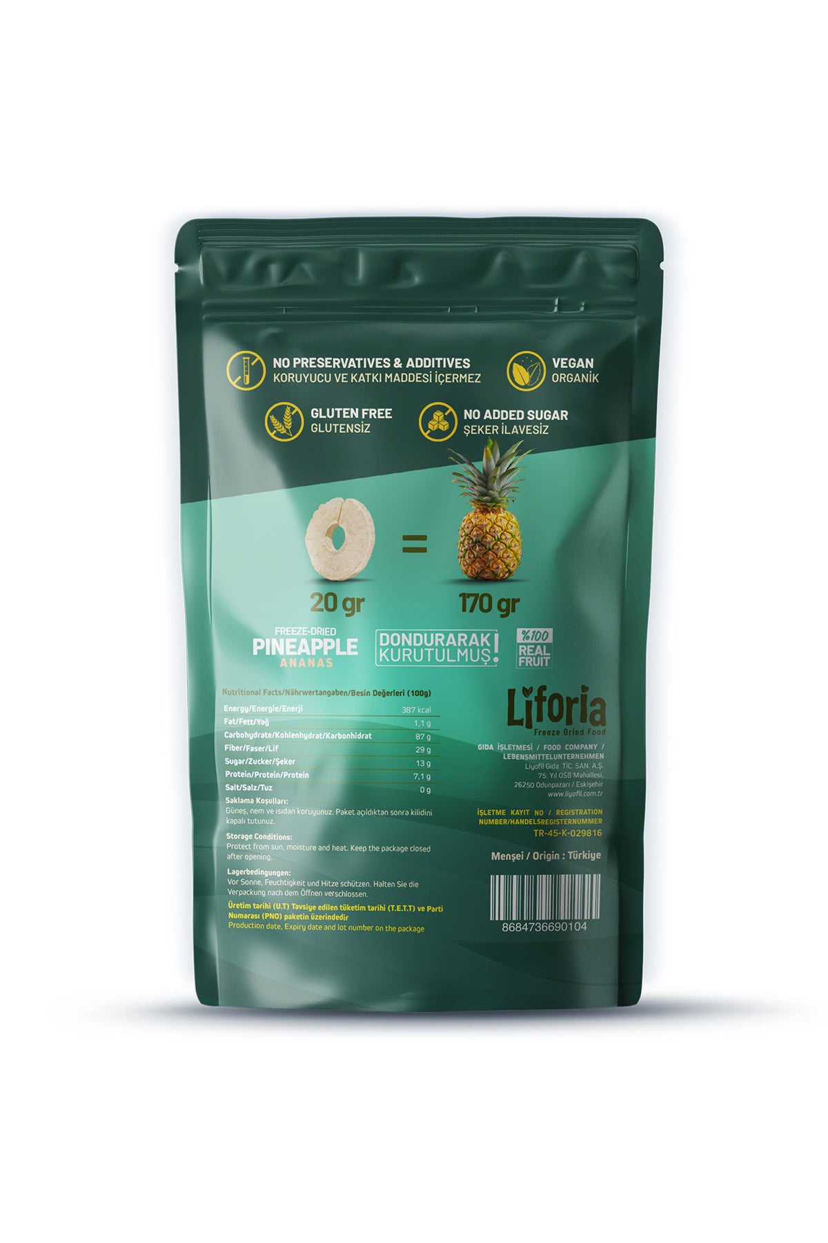 Freeze Dried Ince Dilim Ananas- Dondurularak Kurutulmuş Meyve-freeze Dry Kuru Meyve 20gr-10lu