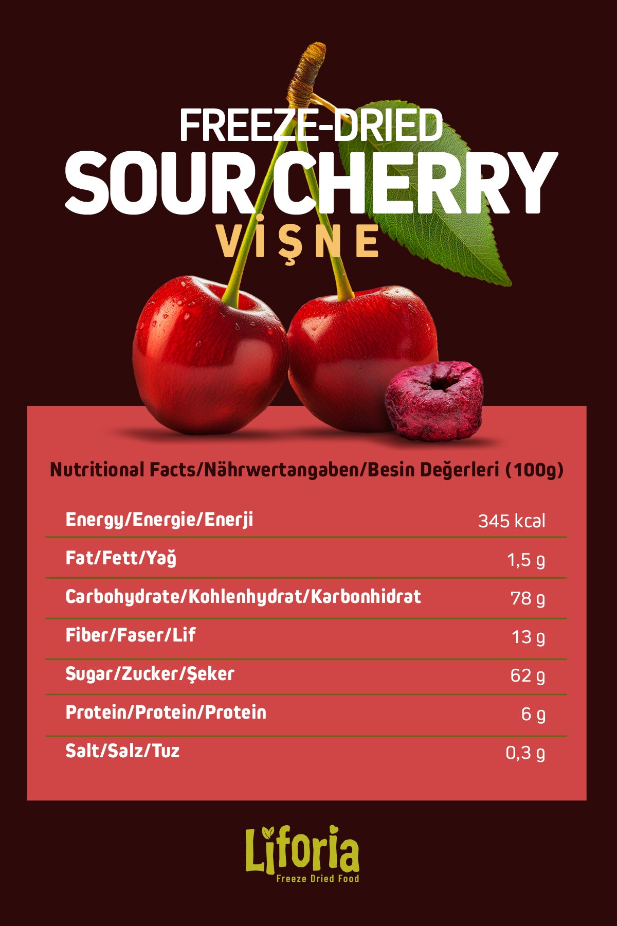 Freeze Dried Tane Vişne- Dondurularak Kurutulmuş Meyve-freeze Dry Kuru Meyve 20gr-10lu