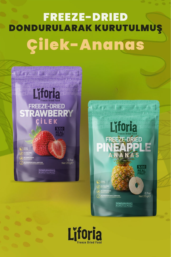 2’li Dondurularak Kurutulmuş Kuru Meyve - Sağlıklı Atıştırmalık - Çilek Ve Ananas Kurusu