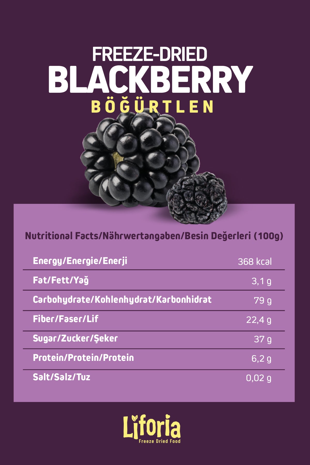 Freeze Dried Tane Böğürtlen - Dondurularak Kurutulmuş Meyve - Freeze Dry kuru Meyve 20gr